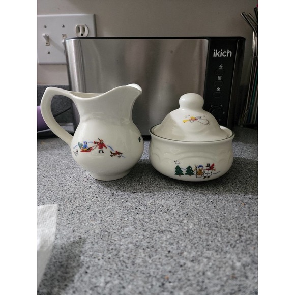 Pfaltzgraff Snow Village Cream and Sugar Bowl - Picture 1 of 7